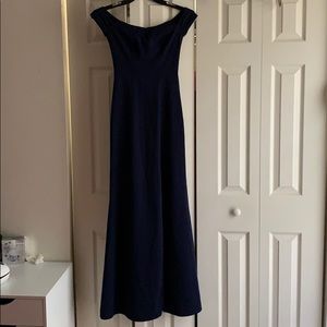 Navy blue elegant, long dress, off the shoulder